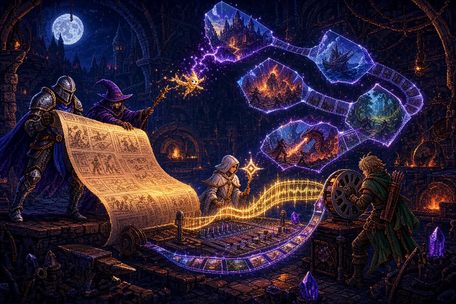 롱폼 자동 제작 주제를 표현한 Meteor Guild 픽셀 아트