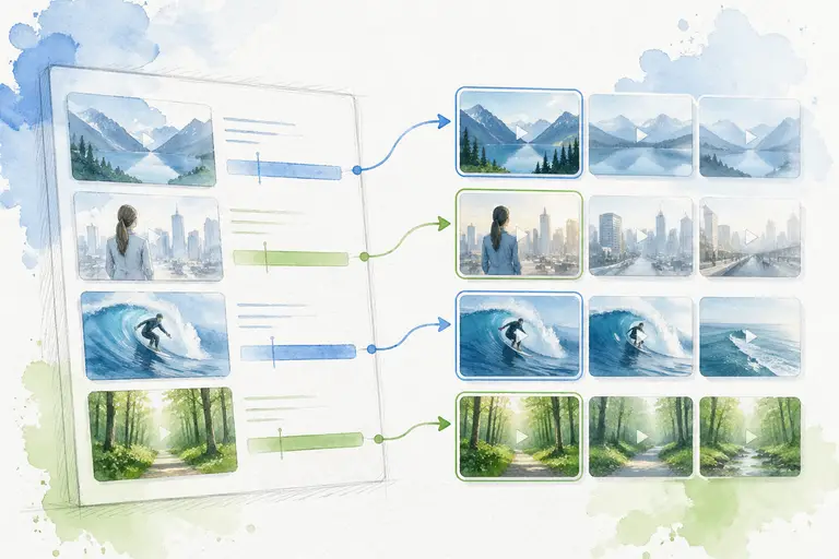 Match Scenes and Captions watercolor illustration